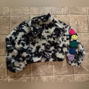Kids Black and White Fleece Sweater with Colorful Patches